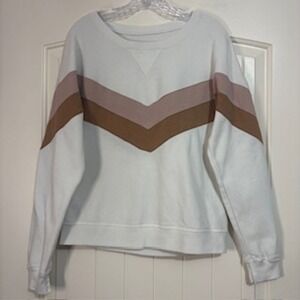 Abercrombie & Fitch Women White Chevron Stripe Crewneck Sweatshirt Sz S‎ Top